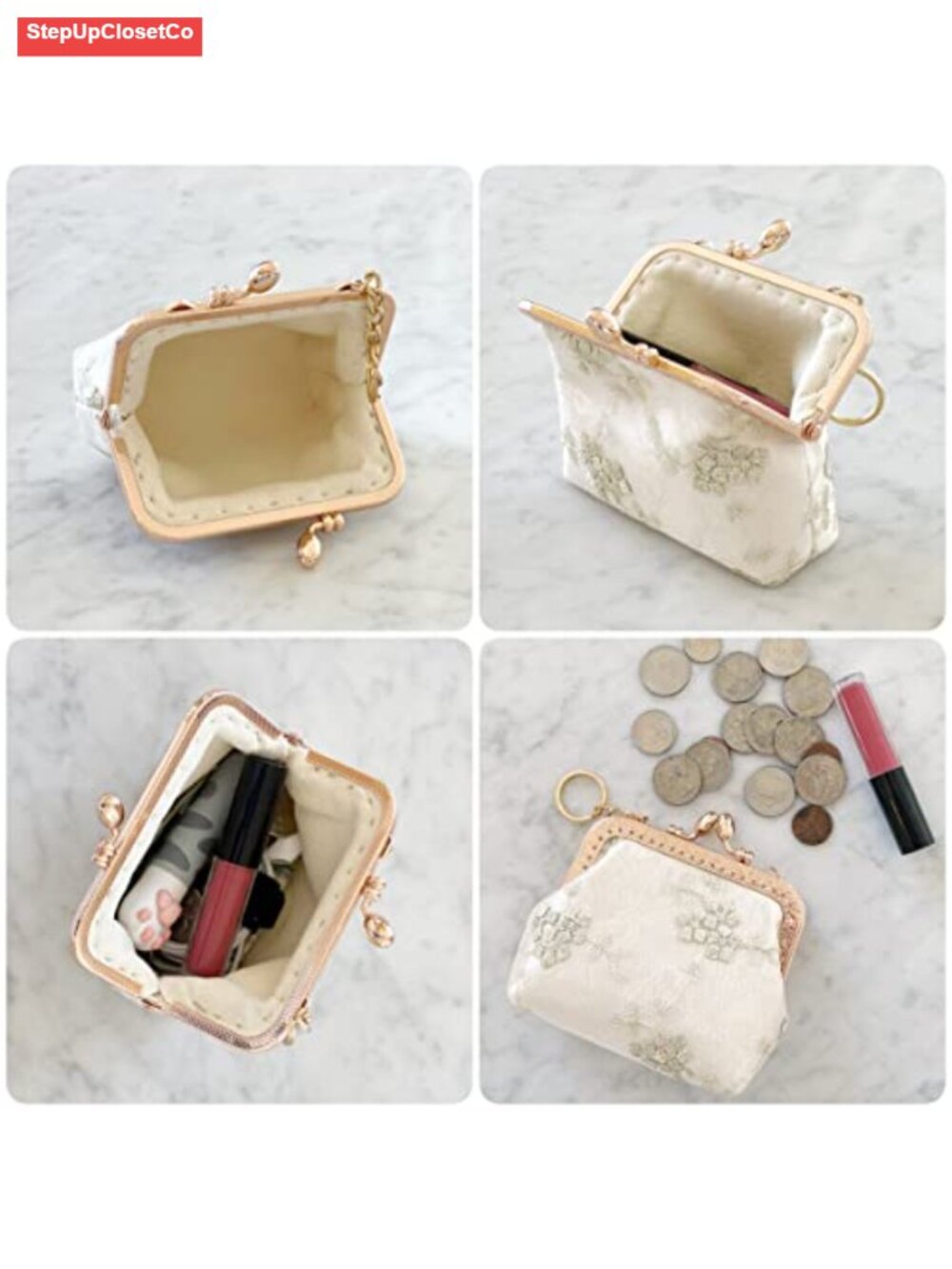 Vintage Floral Lace Coin Purse Wallet with Key Chain - Picture 3 of 6